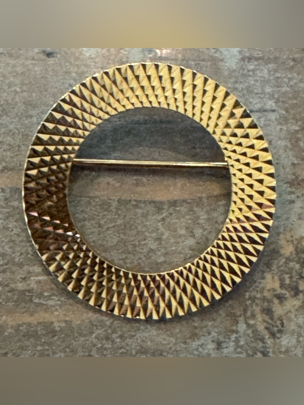 Vintage Gold Tone Geometric Textured Circle Brooch